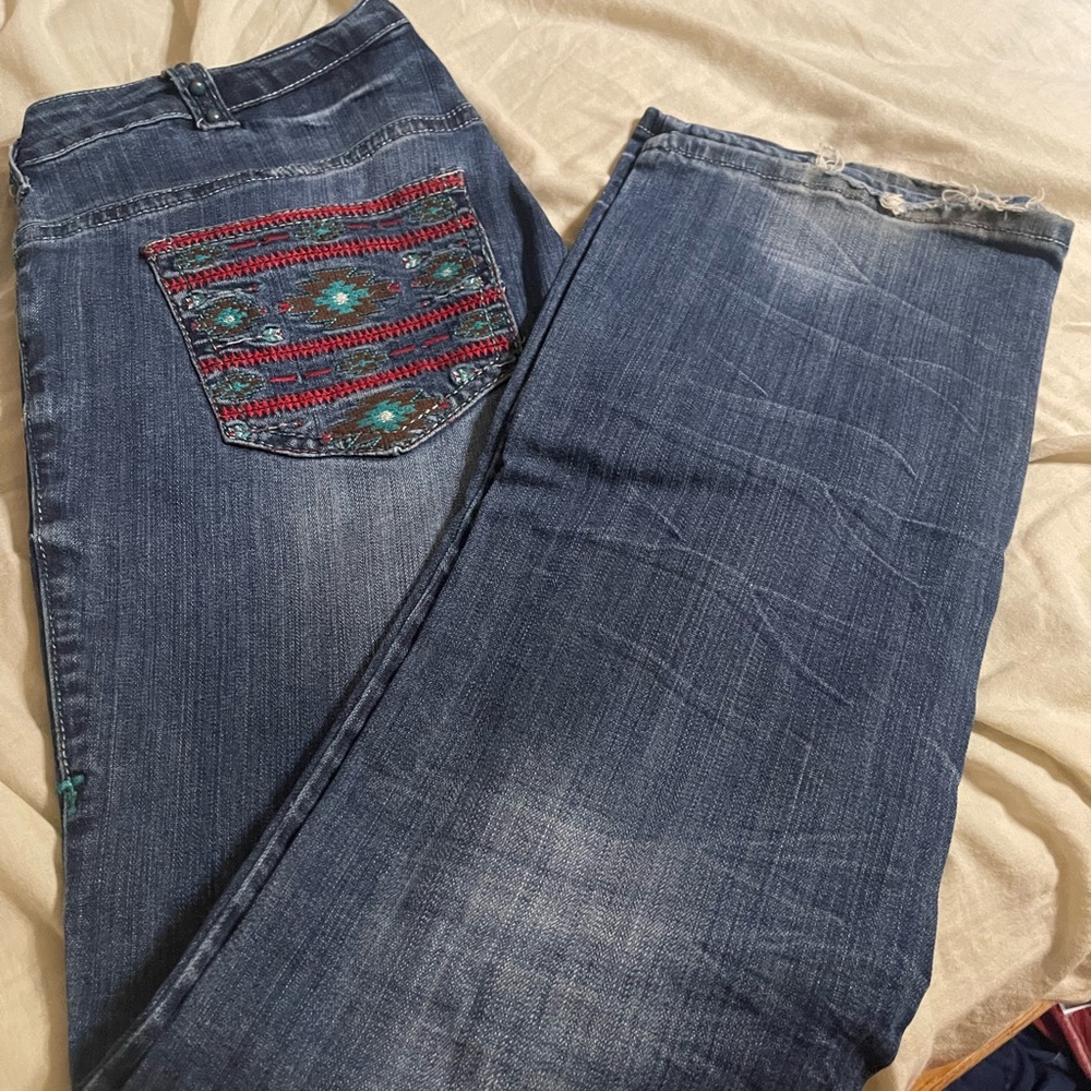 Cowgirl Tuff Blue Boot Cut Jeans with Embroidered Pocket
